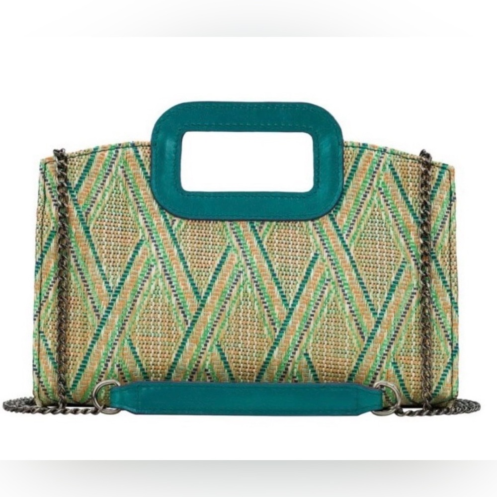 Patricia Nash Rainow Criss Cross Woven Top Handle Bag Teal Blue Crossbody Clutch